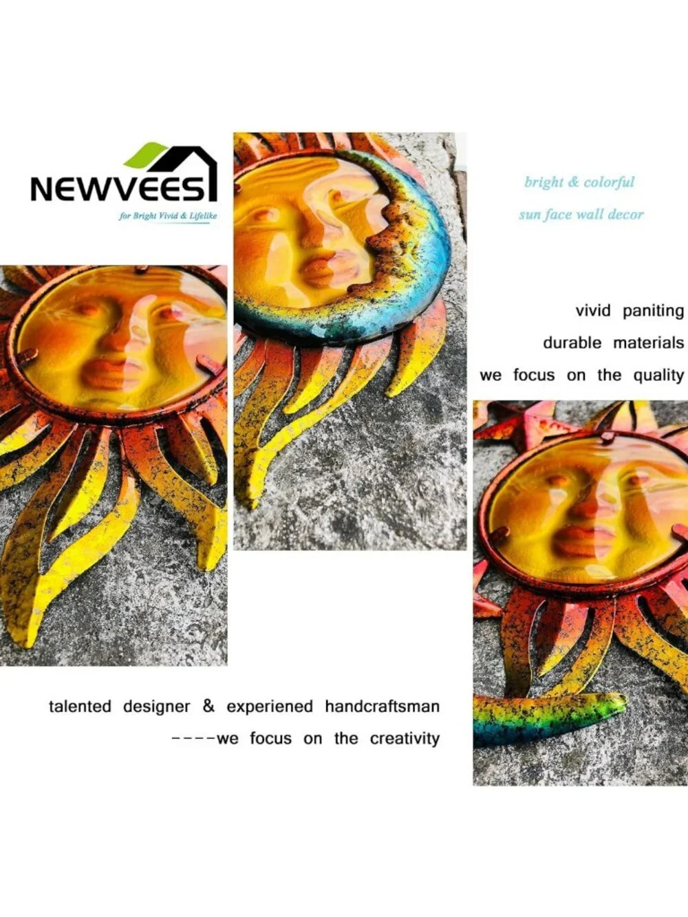 Sun Face Metal Wall Art Décor - Outdoor Indoor Hanging Sculptures for Garden